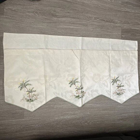 2 CREWEL Floral Palm Trees Valance Curtain 45”x 18.5” Ivory Green Trim Tropical - Picture 3 of 4